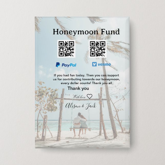 Badge Honeymoon fund venomo paypal donation Q R couple (Recto)