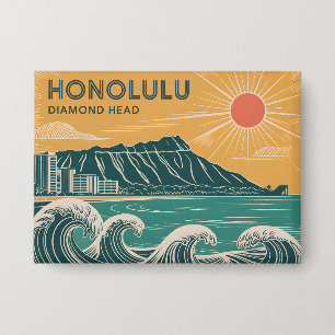 Badge Honolulu Oahu Diamond Head Retro Style Mi-Siècle