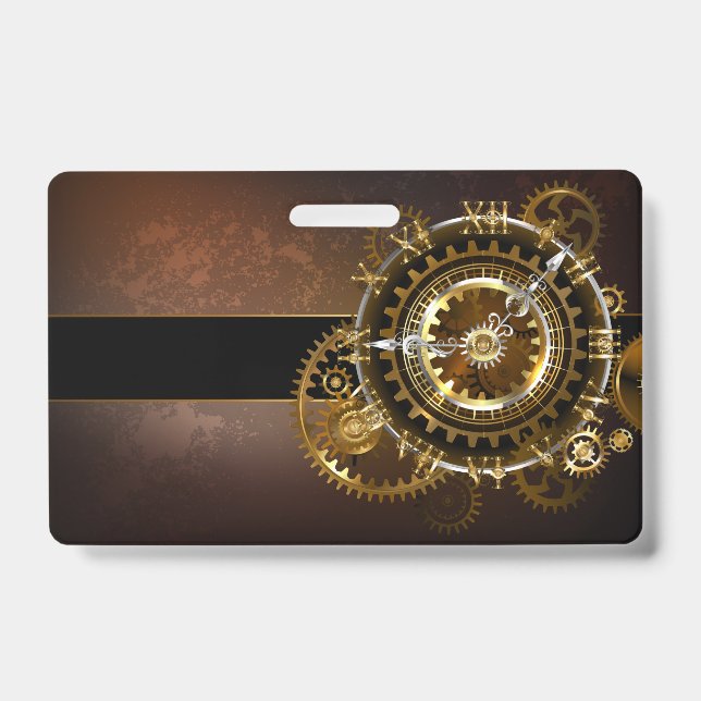 Badge Horloge Steampunk avec des engrenages anciens (Avant)
