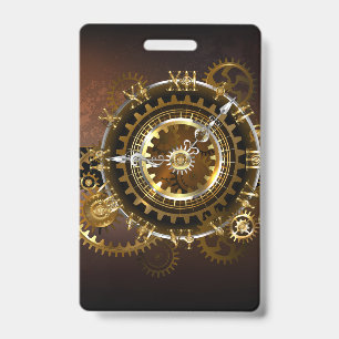Badge Horloge Steampunk avec engrenages antiques