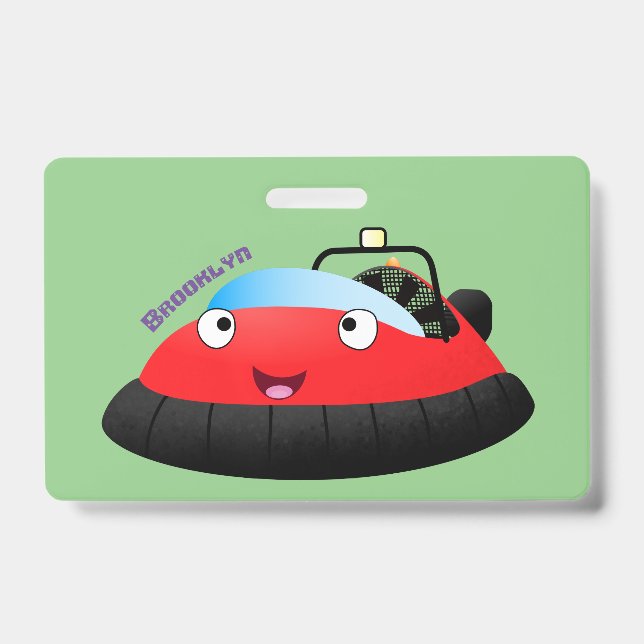 Badge Hovércraft de dessin animé rouge mignon heureux (Avant)