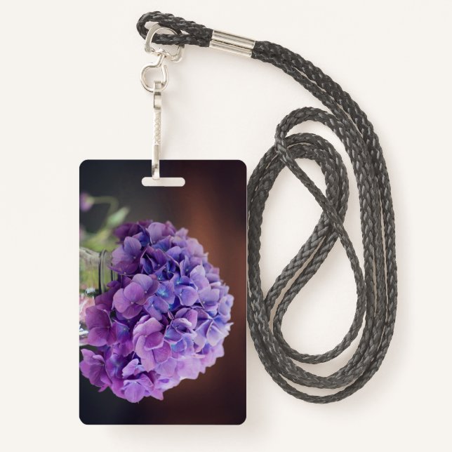 Badge Hydrangée violette dans Mason Jar Photo (Derrière avec lanière)