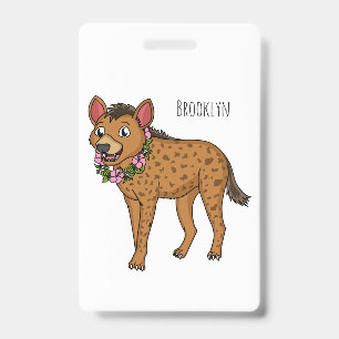 Badge Hyène et fleurs illustration de dessin animé 