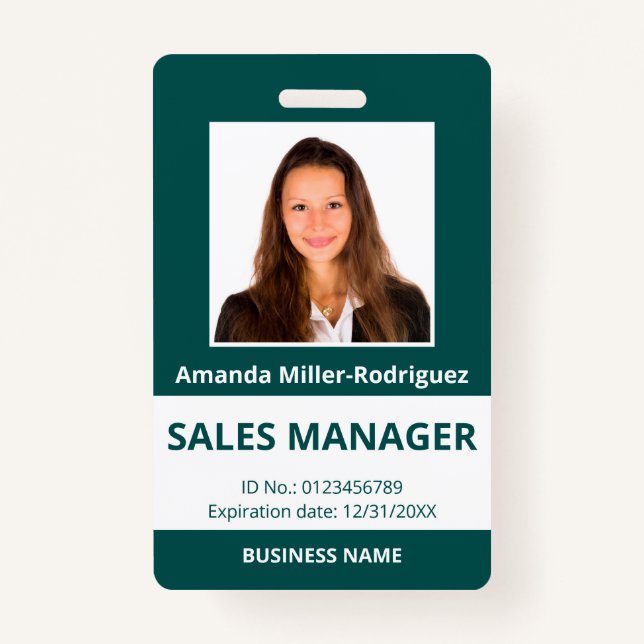 Badge ID blanc bleu-vert photo de l'employé personnalisé (Devant)