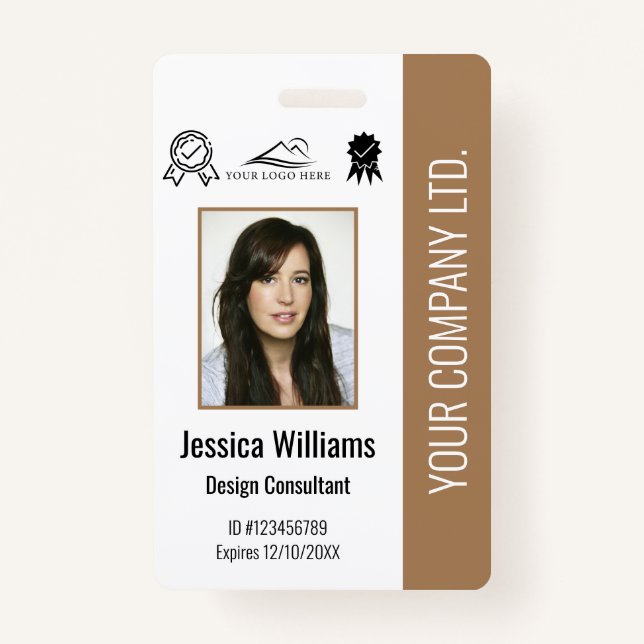 Badge ID Brown de certification de photos d'employé pers (Devant)