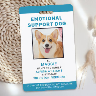 Badge ID chien de soutien émotionnel photo personnalisée