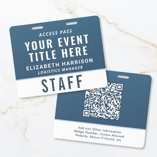 Badge ID d'accès à l'événement bleu avec code QR moderne (Modern QR Code Blue Event Access ID Badge)