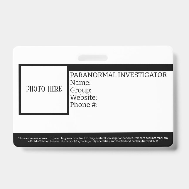 Badge ID de chercheur paranormal personnalisable (Face)