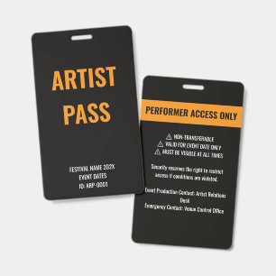 Badge ID de concert d'accès pour l'artiste interprète Or