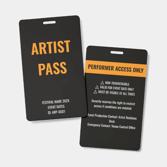 Badge ID de concert d'accès pour l'artiste interprète Or (Avant & arrière)