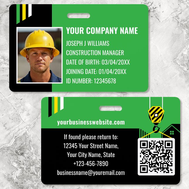 Badge ID de construction personnalisé Code QR vert noir (Créateur téléchargé)