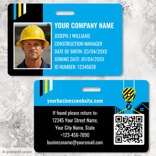 Badge ID de construction personnalisé Travail QR Code Bl