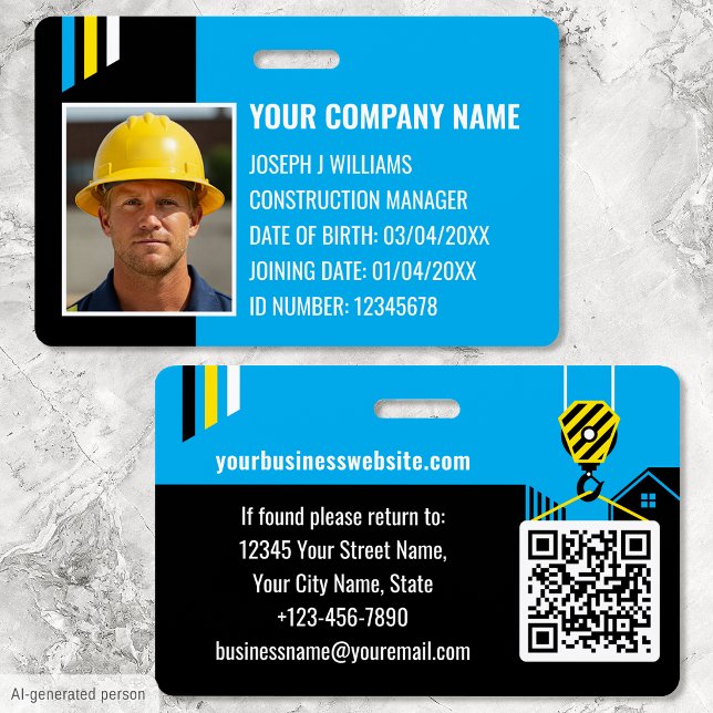 Badge ID de construction personnalisé Travail QR Code Bl (Créateur téléchargé)