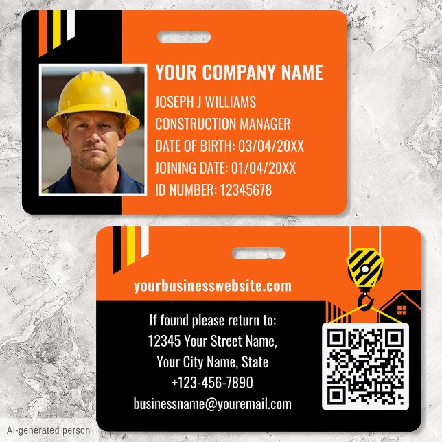 Badge ID de construction personnalisé Travail QR Code Or (Créateur téléchargé)