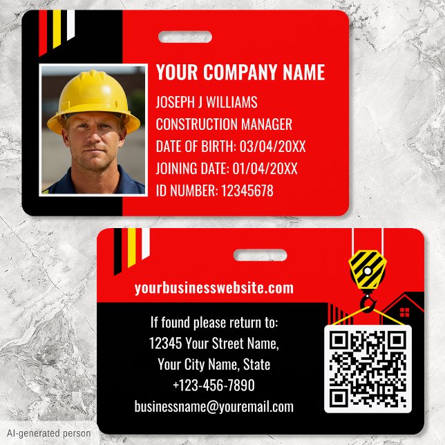 Badge ID de construction personnalisé Travail QR Code Ro (Créateur téléchargé)