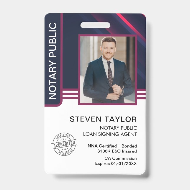 Badge ID de l'agent de signature de prêt public notaire (Front)