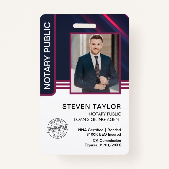 Badge ID de l'agent de signature de prêt public notaire (Devant)