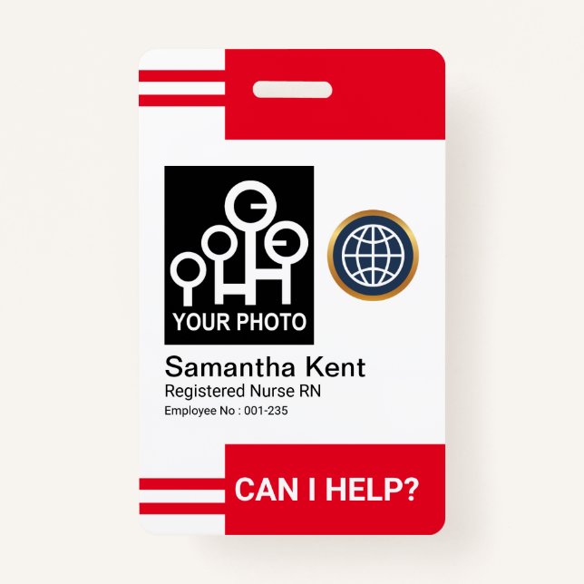Badge ID de l'employé du Modèle photo des rayures rouges (Devant)