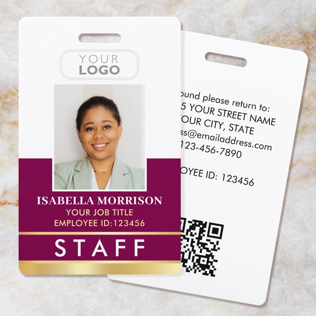 Badge ID de l'employé du personnel Nom Logo Dégradé Or P (Créateur téléchargé)