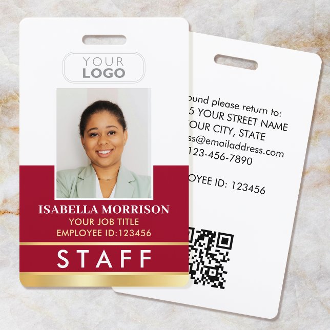 Badge ID de l'employé du personnel Nom Logo Rouge Or Dég (Créateur téléchargé)