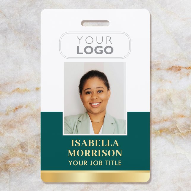 Badge ID de l'employé Nom Logo de l'entreprise Vert Or E (Créateur téléchargé)