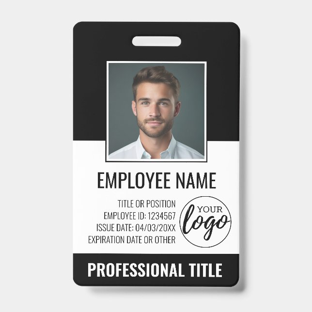 Badge ID de l'employé - Photo, Logo, Titre - Plastique p (Avant)