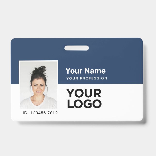 Badge ID de l'employé Société Photo Logo code barre ou Q (Avant)