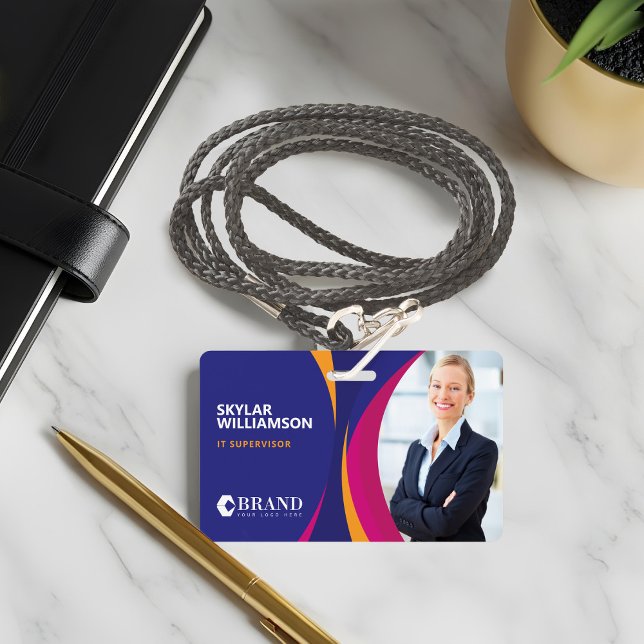 Badge ID de l'entreprise & Logo Couleur Design fluide Vi (Company ID & Logo Colorful Purple Flowing Design Badge)