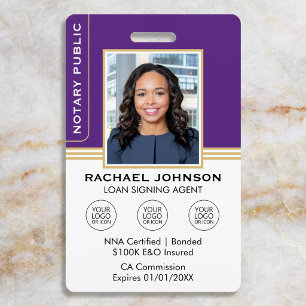 Badge ID de Notaire de Style Classique Violet Or