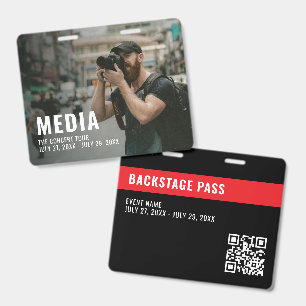 Badge ID de passe backstage de fond de photo média