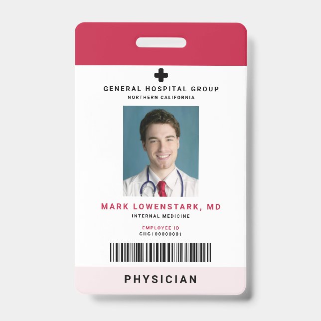 Badge ID de personnel médical + Code-barres vertical (Avant)