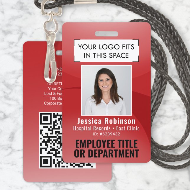 Badge ID de photo de l'employé Code-barres QR Votre logo (Créateur téléchargé)