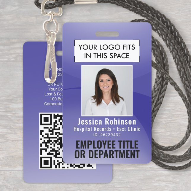 Badge ID de photo d'employé Code QR à barres Votre logo  (Créateur téléchargé)