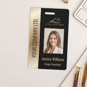 Badge ID de photo d'employé QR Code à votre logo noir or