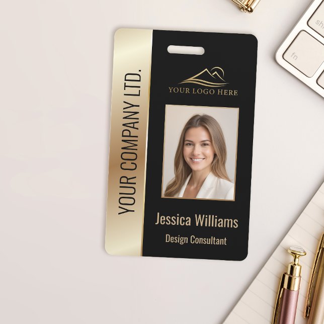 Badge ID de photo d'employé QR Code à votre logo noir or (Créateur téléchargé)