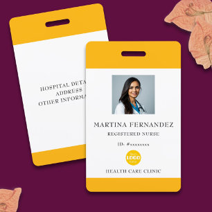 Badge ID de photo personnalisé jaune pour infirmière dip