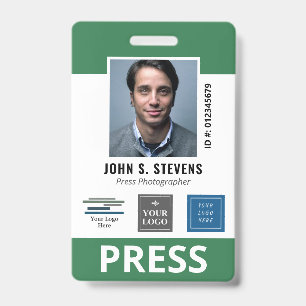Badge ID de presse 3 Logos Vert Blanc