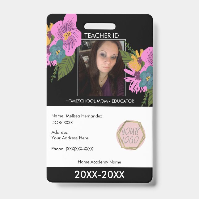 Badge ID de professeur à domicile Fleurs (Avant)