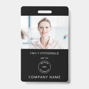 Badge ID de salarié minimaliste Logo Nom Noir