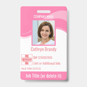 Badge Id de sécurité d'employé personnalisé rose, logo, 