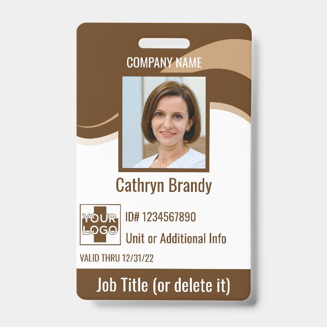 Badge ID de sécurité employé personnalisé Brown, logo, c (Face)