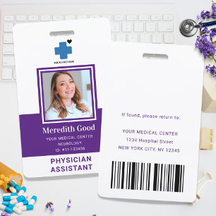 Badge ID de sécurité moderne violet Assistant Médecin