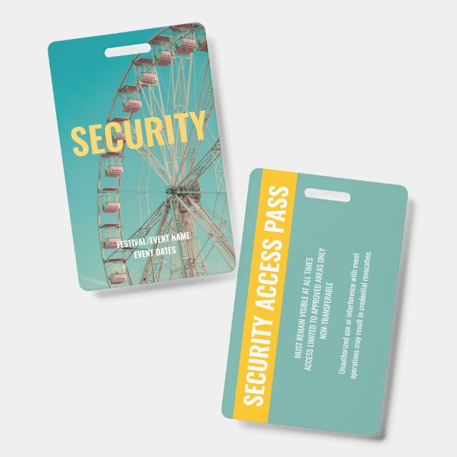 Badge ID de sécurité pour événement de festival de musiq (Avant & arrière)