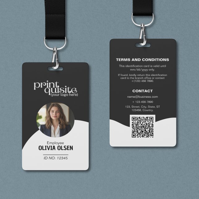 Badge ID de travail noir et blanc formel pour les entrep (Créateur téléchargé)