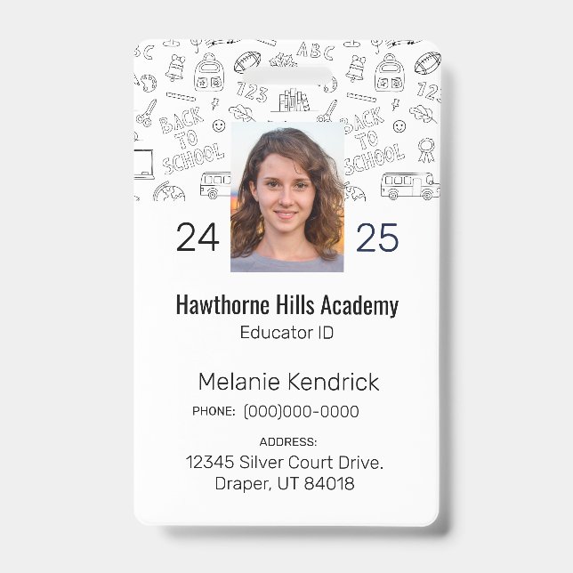 Badge ID d'éducateur d'école à domicile icônes bla (Avant)