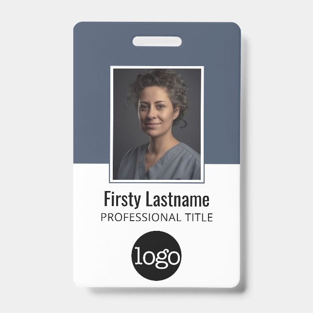 Badge ID d'employé avec photo, code-barres, logo, nom (Avant)