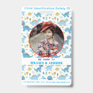Badge ID d'enfant personnalisé avec photo de dinosaure m
