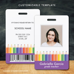 Badge ID d'enseignant d'école coloré personnalisé