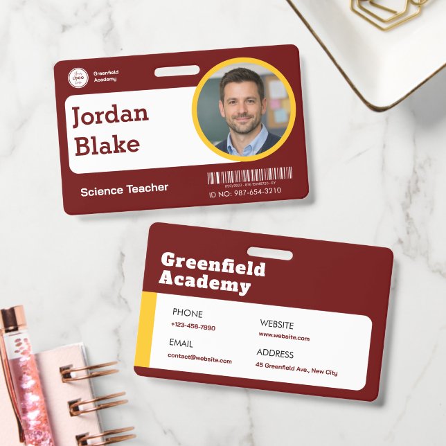 Badge ID d'enseignant personnalisé avec logo de l' (Bureau)