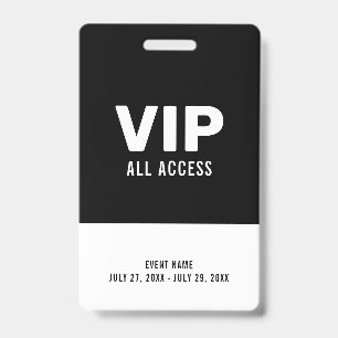 Badge ID d'événement VIP All Access Pass Black & White